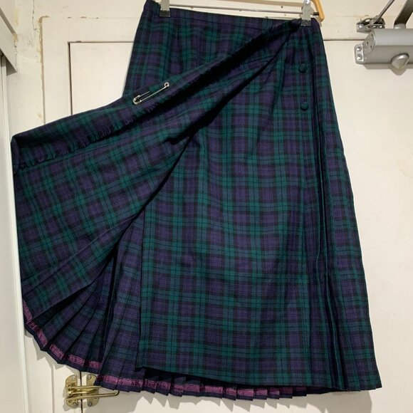 VINTAGE ALJEAN WOOL PLAID PLEATED KILT SKIRTS SIZE 12 - Picture 1 of 8